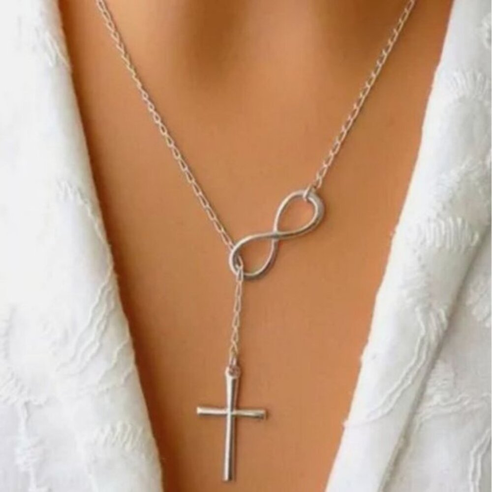 Multilayer Clavicle Infinity Cross chain Necklace